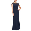 Cap Sleeve Jewel Neck Lace Gown D9562