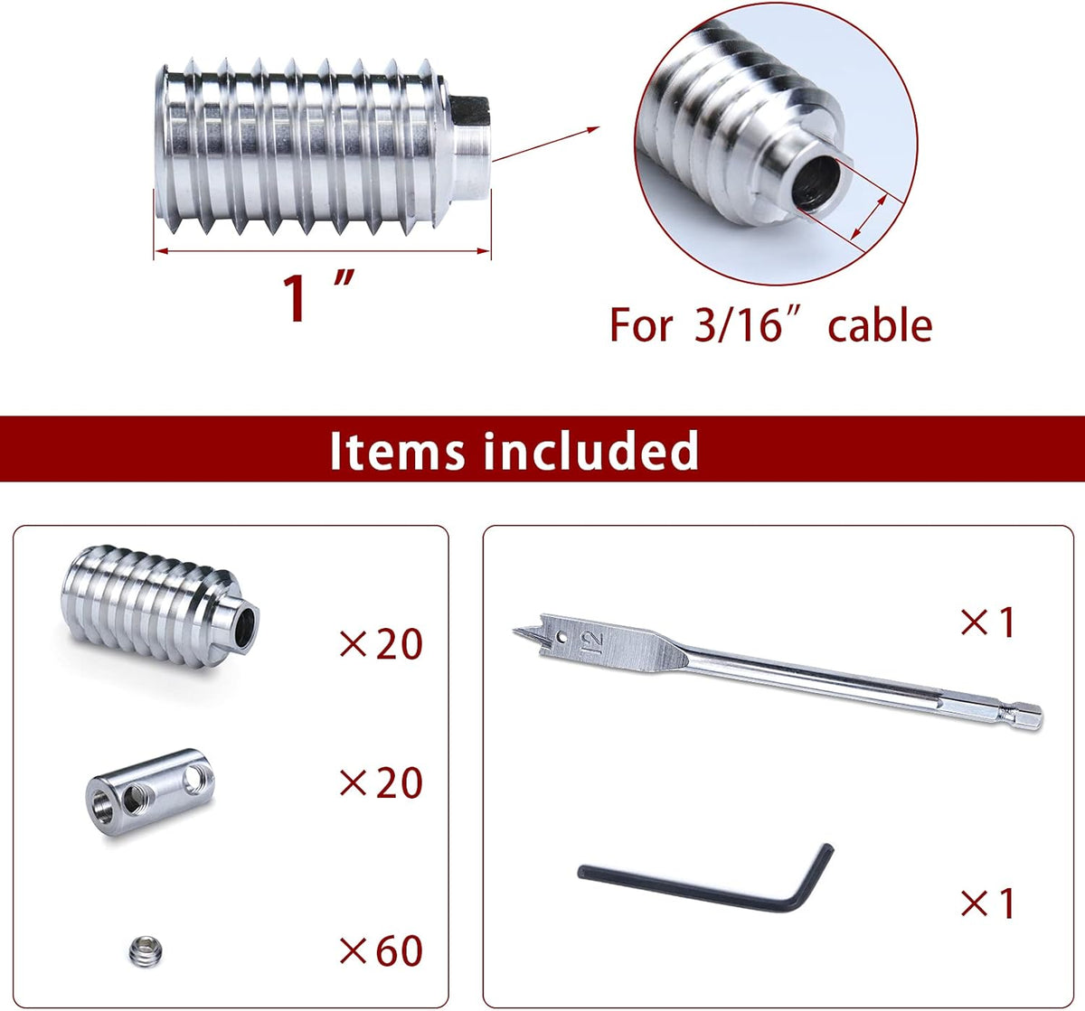 20 Pack 3/16 Cable Railing Kit T316 Stainless Steel A25096