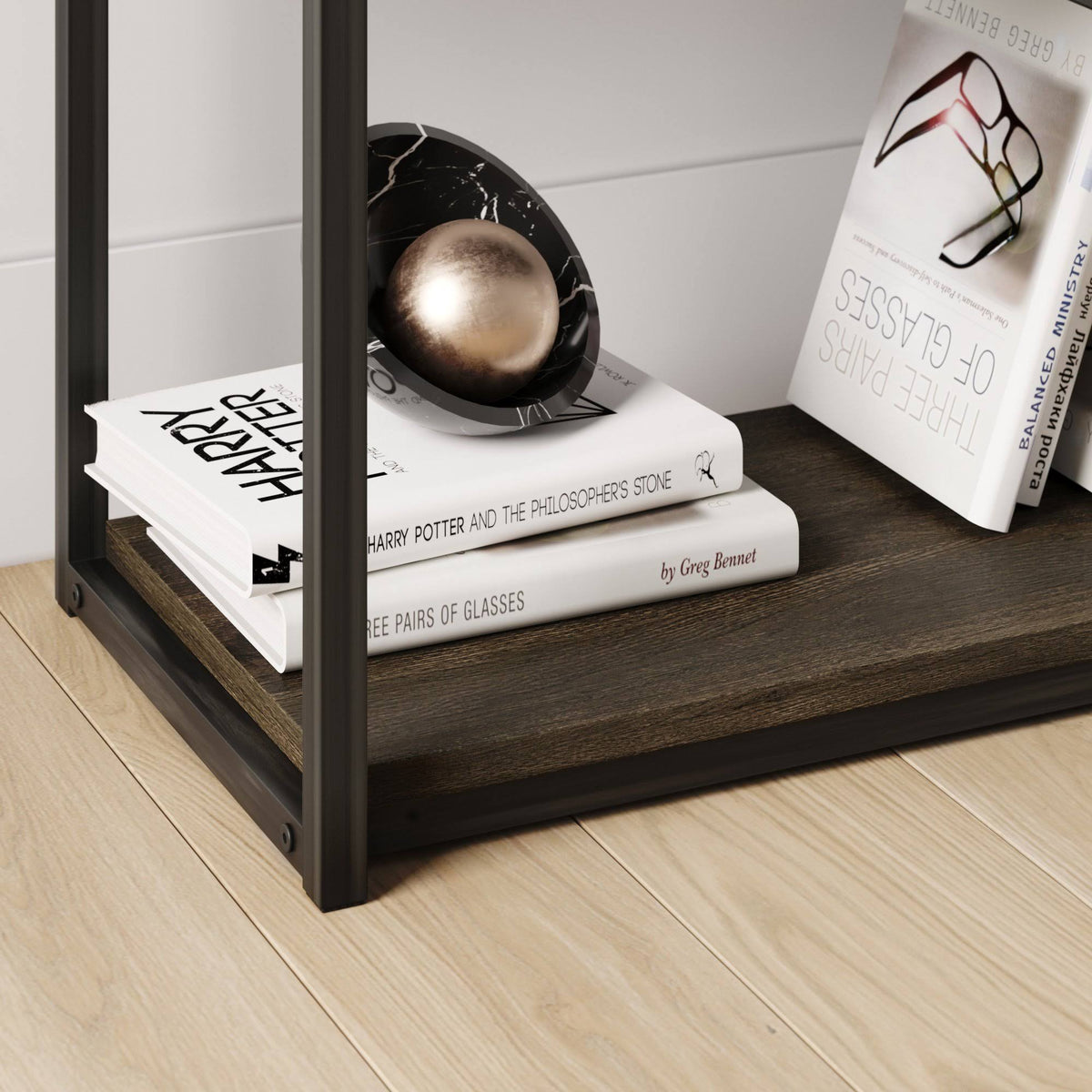 5-Shelf Wood Bookcase with Metal Frame D988908