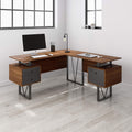 L-Shape Computer Desk with Drawers and File Cabinet, Walnut Q285043