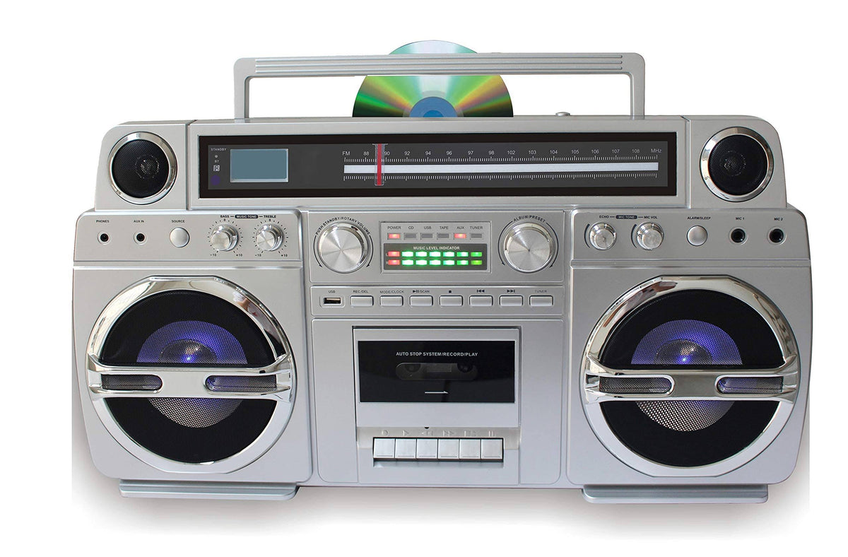 1980S-Style Boom Box CD Player, Cassette Player/Recorder, AM/FM, USB, Bluetooth Speaker Y6425