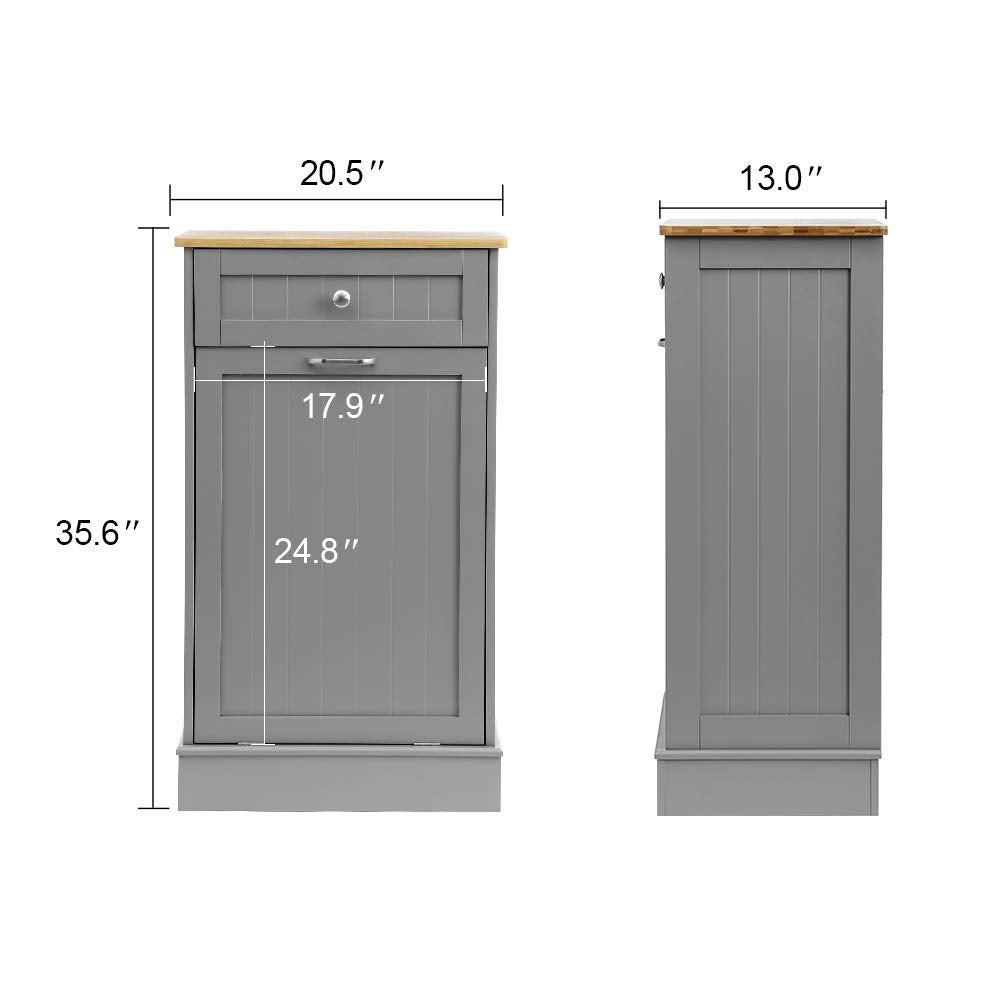 Grey Wooden Tilt Out Trash Cabinet with Cutting Board F43743
