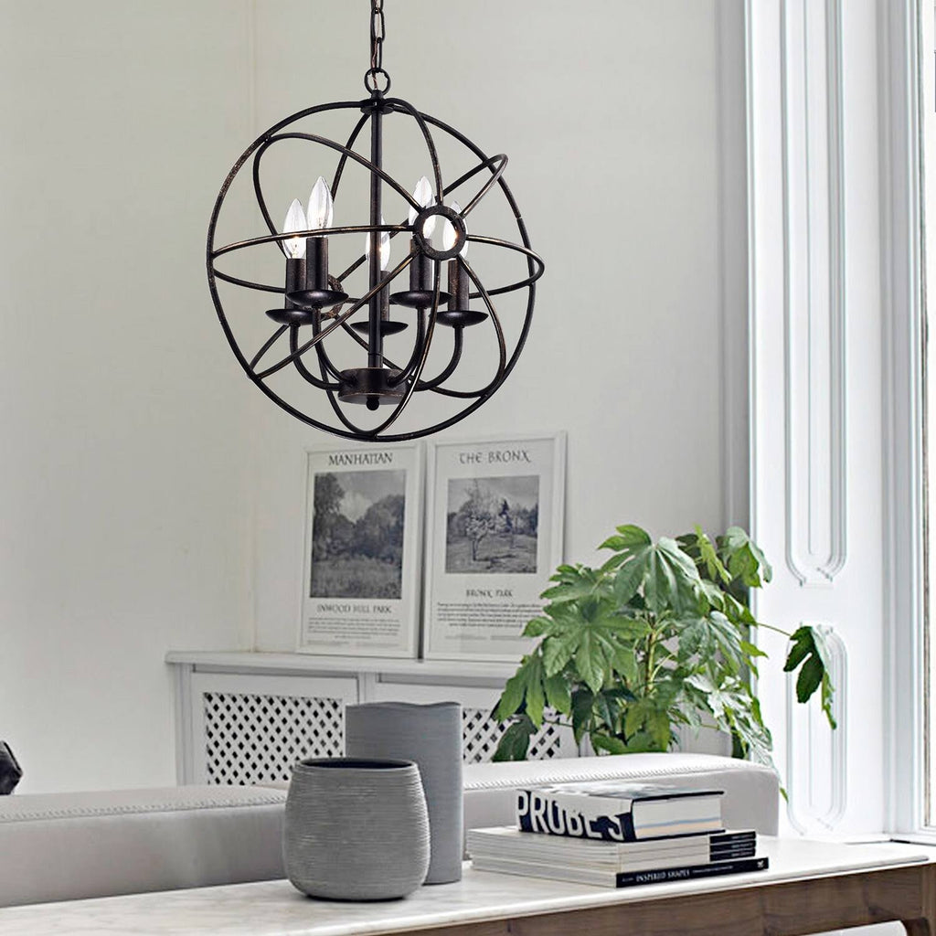5-Light Antique Bronze Globe Cage Chandelier X816940