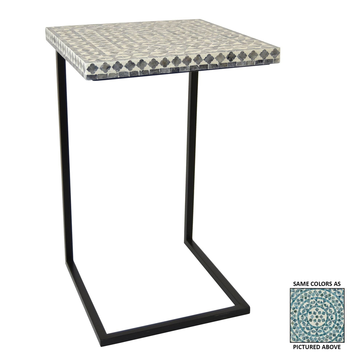 Wood Side Table with Capiz in Gray Y7640