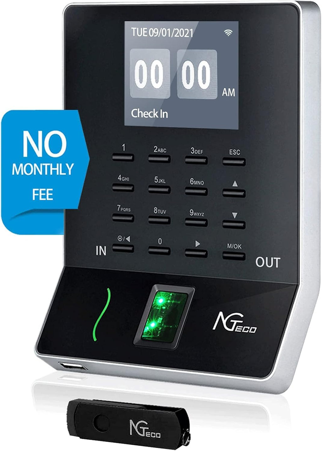 Time Clock, Fingerprint Time Card Machine with App D42546