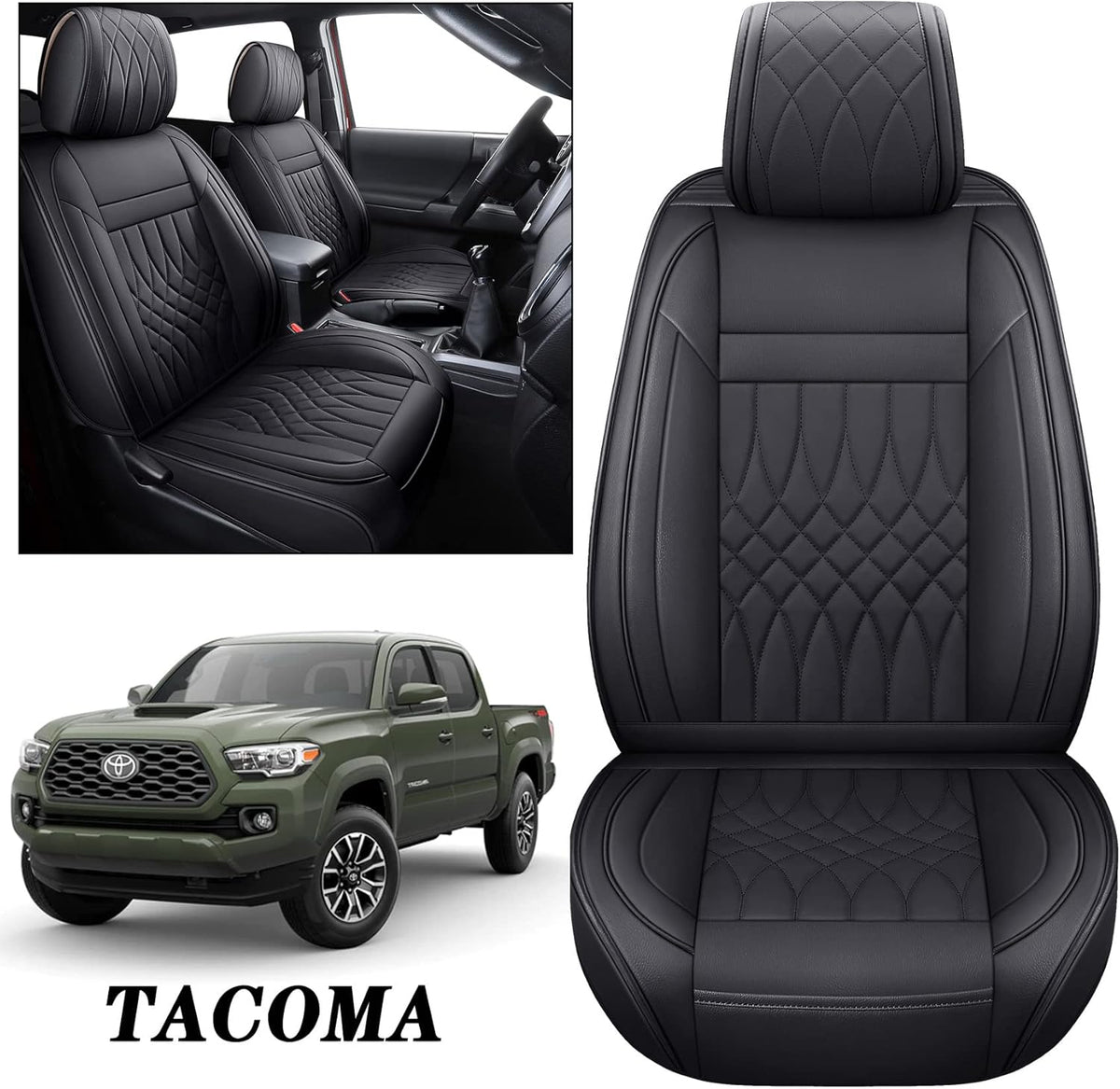 Toyota Tacoma Seat Covers 2005-2022 Crew Double Cab Pickup Airbag Compatible 5 PCS Full Set W292700