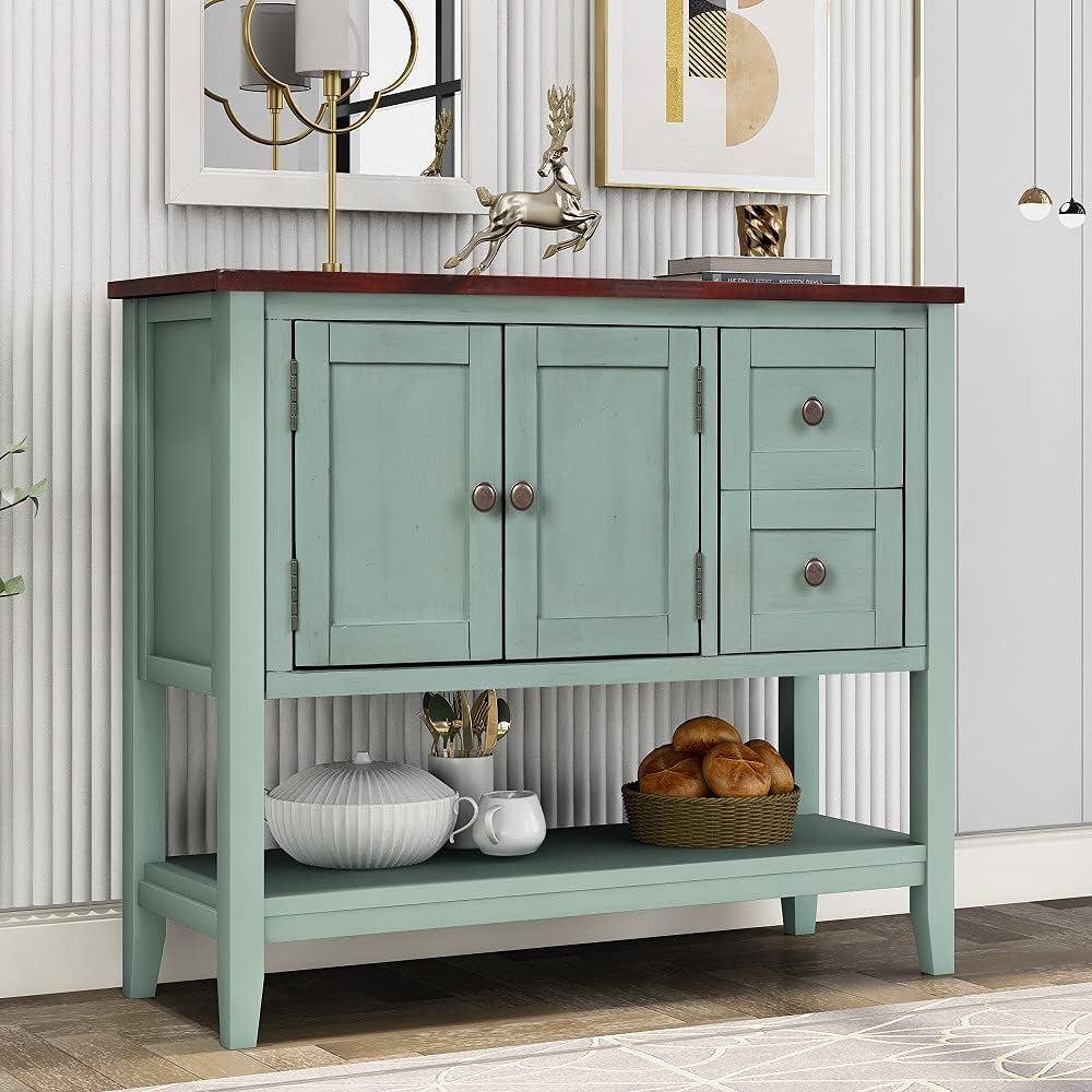 Green Wood Console Table with 2 Drawers X94404
