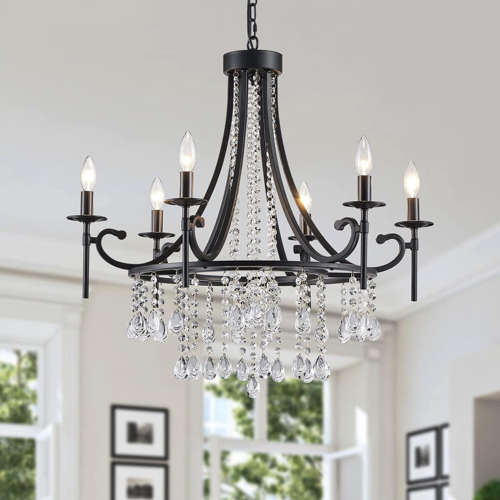 6-Light Wagon Wheel Candle Chandelier Black N568285