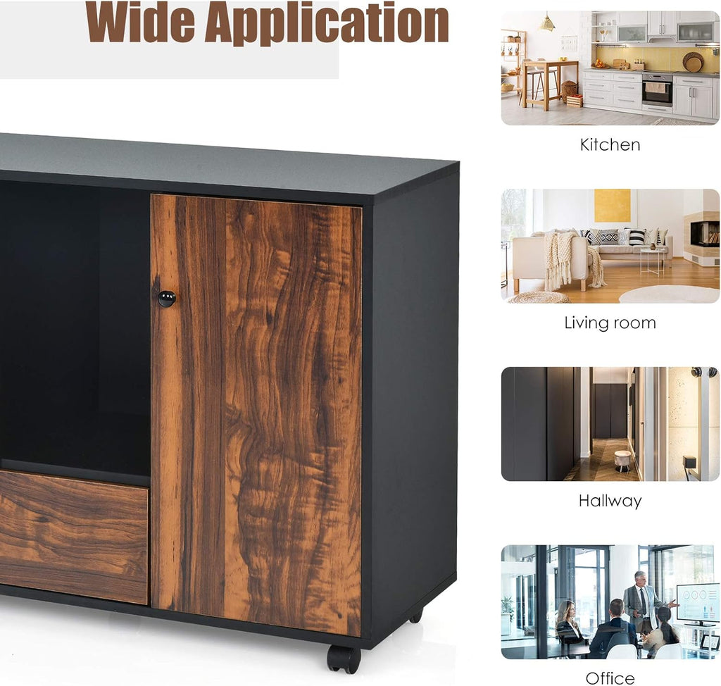 Black Brown 2 Drawer Wood Mobile Filing Cabinet K97578