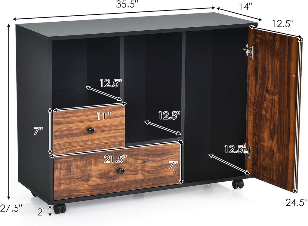 Black Brown 2 Drawer Wood Mobile Filing Cabinet K97578