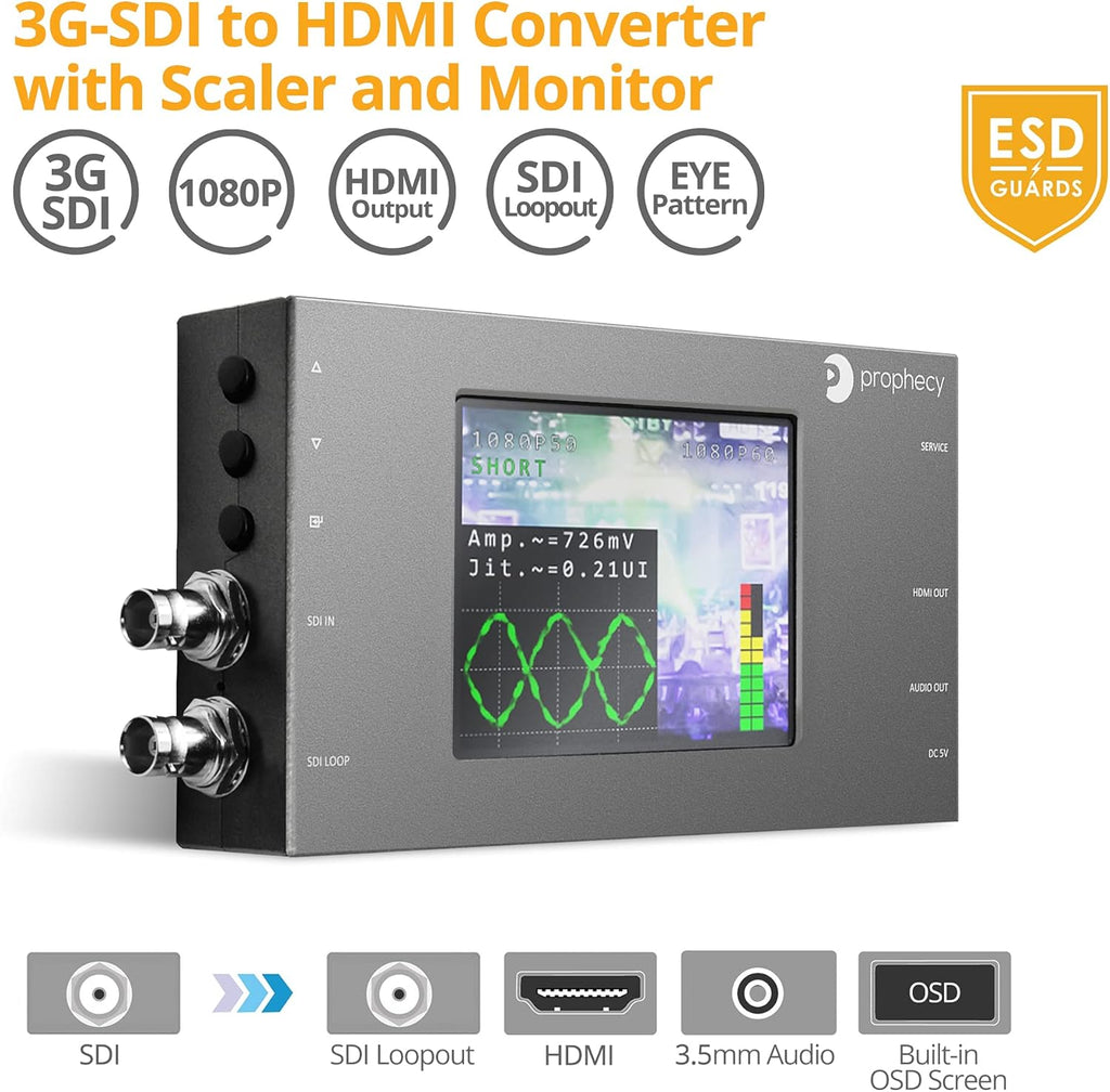 SDI to HDMI Converter Scaler with 3.5” LCD Panel Q83585