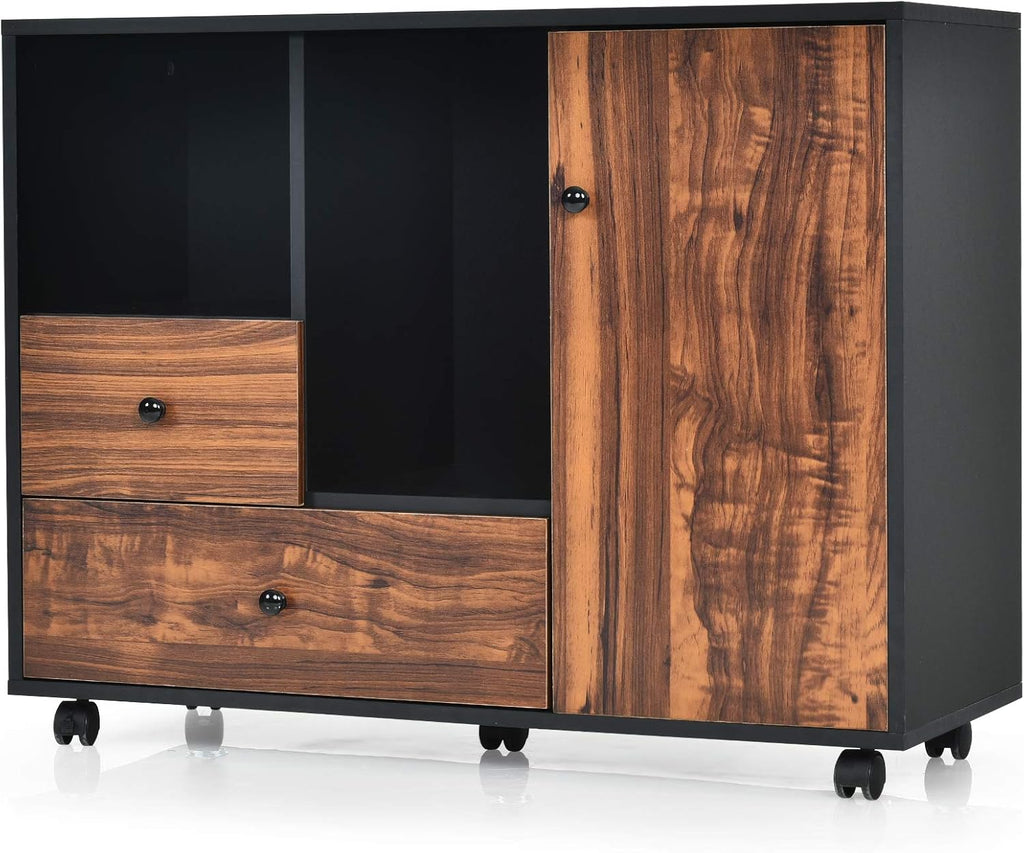 Black Brown 2 Drawer Wood Mobile Filing Cabinet K97578