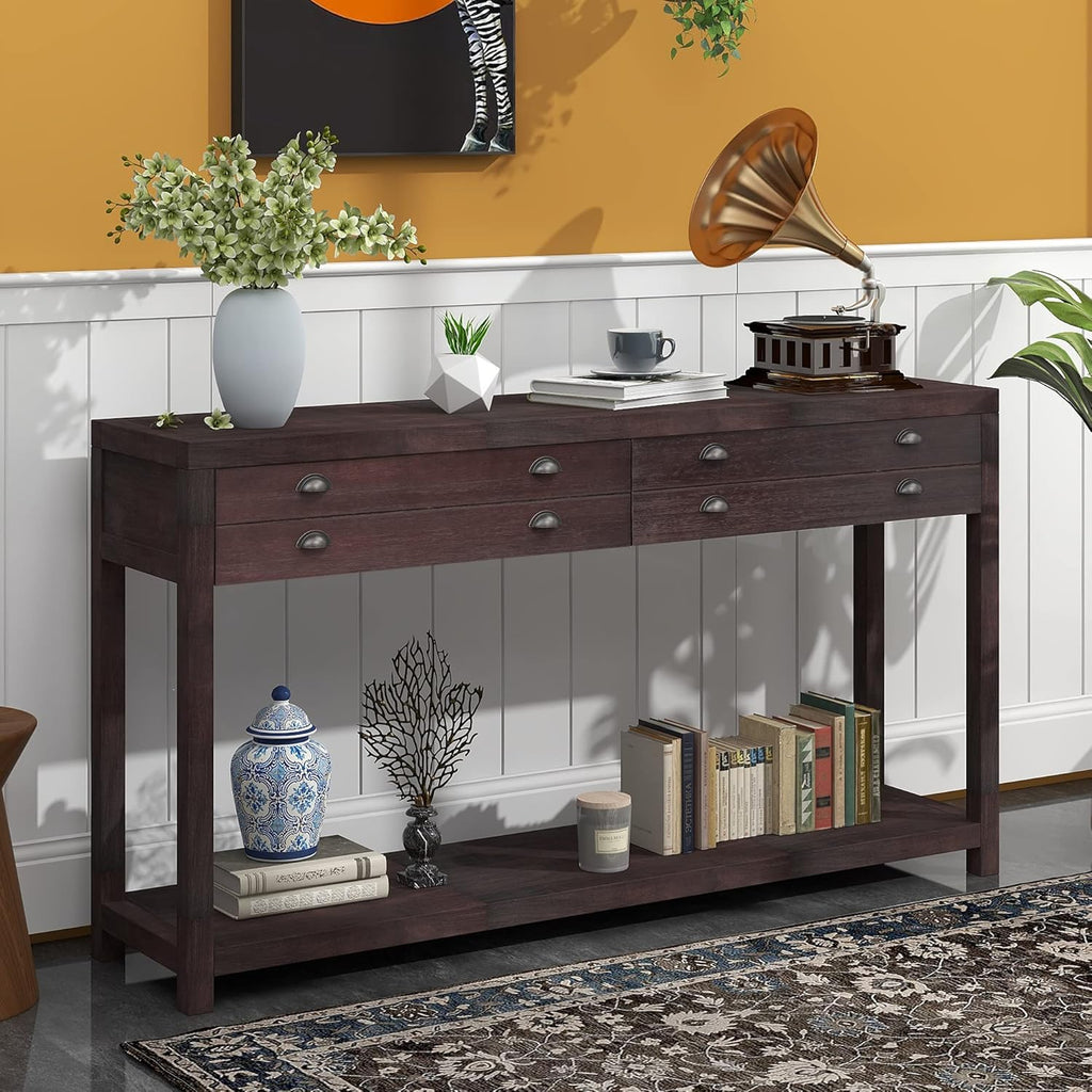 Green Wood Console Table with 2 Drawers X94404