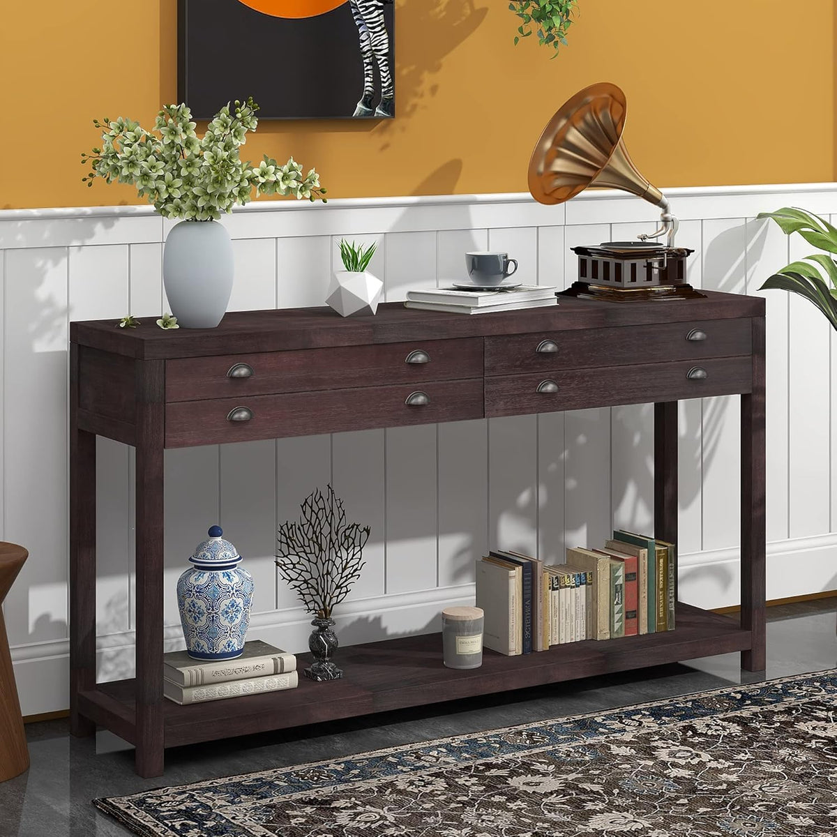 Green Wood Console Table with 2 Drawers X94404
