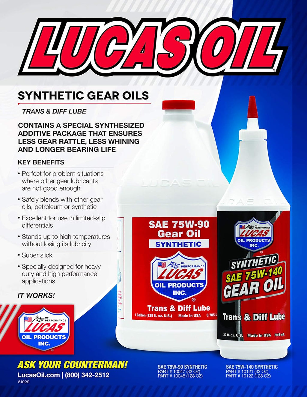 Synthetic SAE 75W-140 Gear Oil, Red, 1 Quart T6268