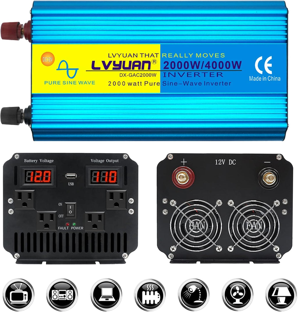 2500W Pure Sine Wave Power Inverter DC 12V to 110V AC L311844