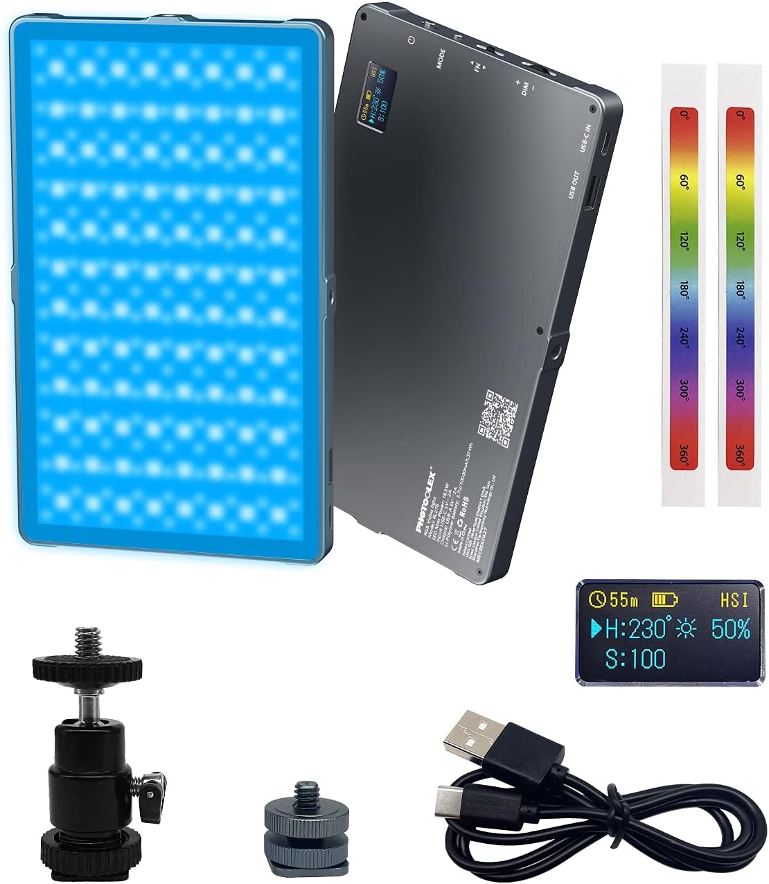 RGB LED Video Light Panel 10000mAh Rechargeable 18.5W 3200-5600K Z26459