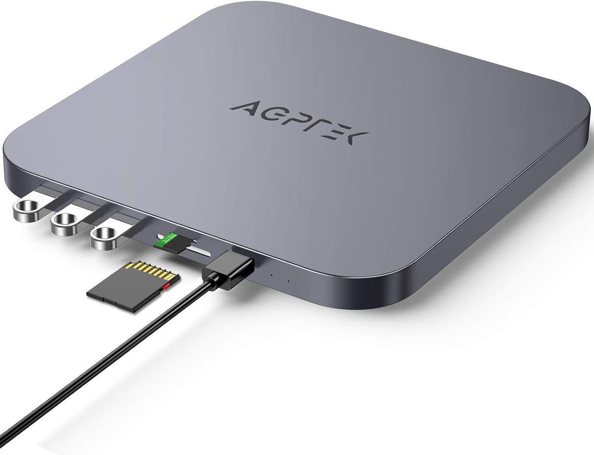 Type-C Hub with Hard Drive Enclosure, USB-C Docking Station & Stand with SATA SSD/HDD Slot, TF/SD Card Readers/USB Ports P66584
