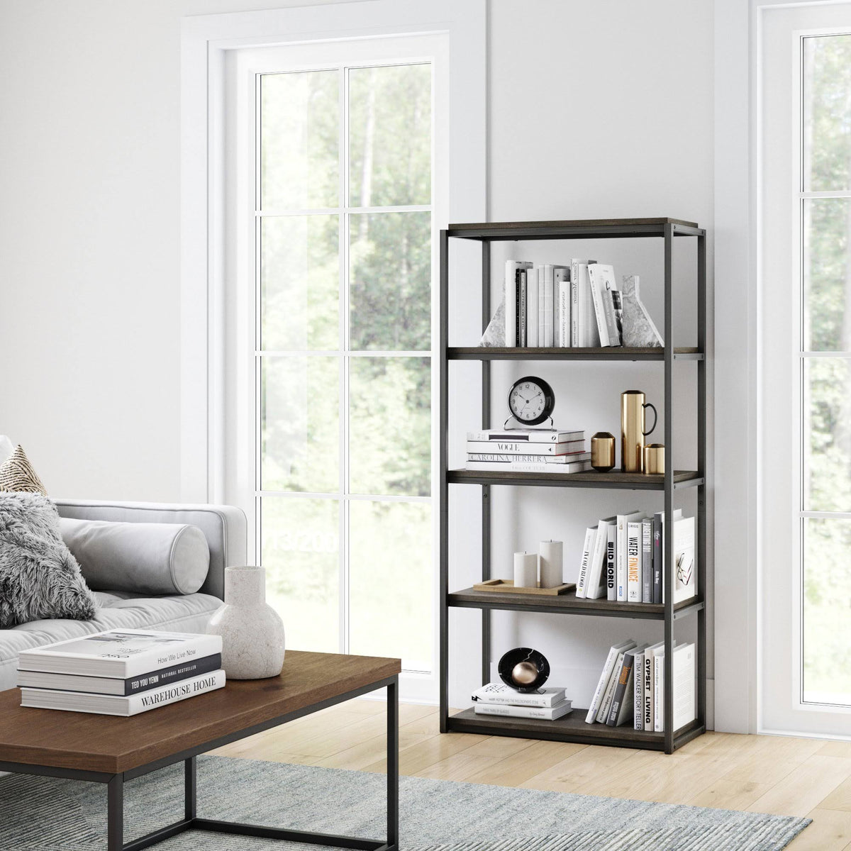 5-Shelf Wood Bookcase with Metal Frame D988908