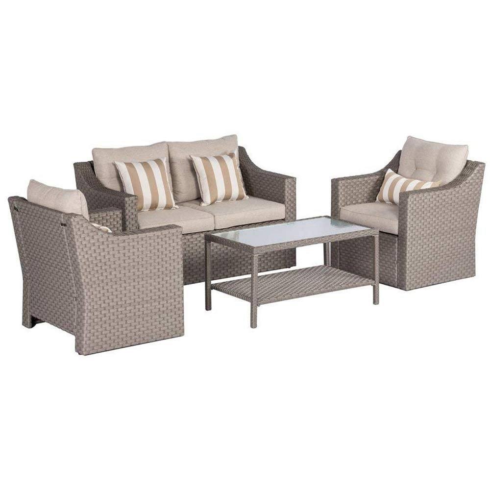 4-Piece All Weather Wicker Patio Furniture Set with Glass Coffee Table W56483
