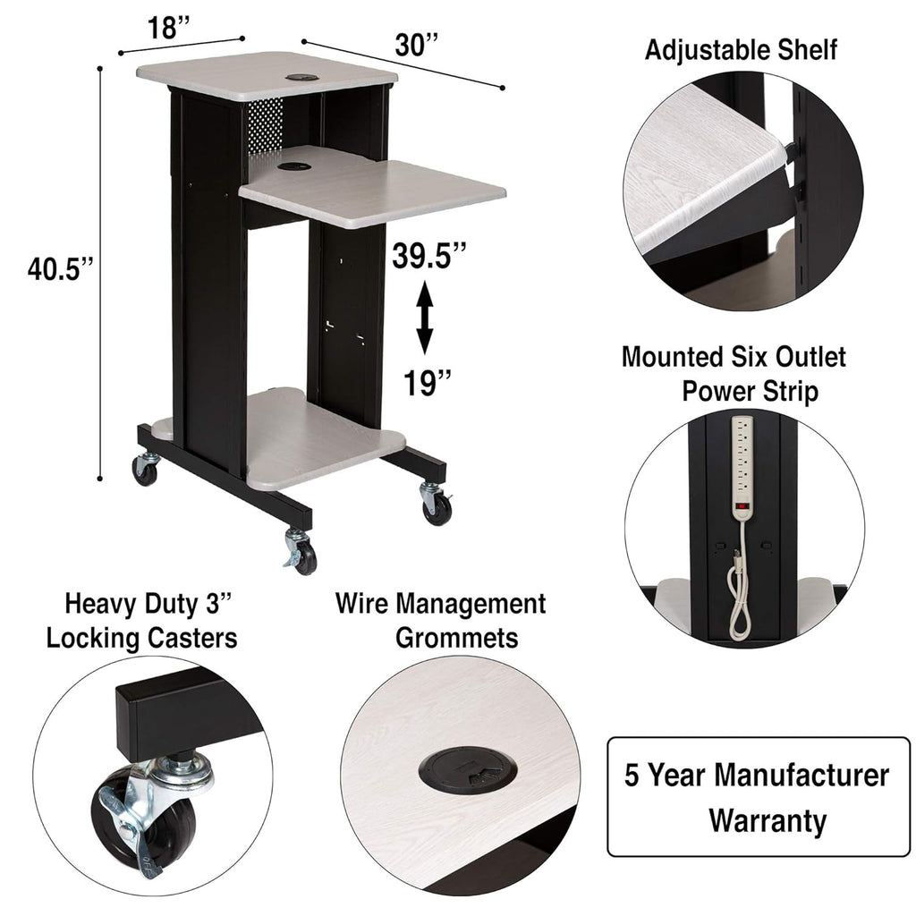 Presentation Cart and Stand, Steel Frame, Ivory Woodgrain J164268