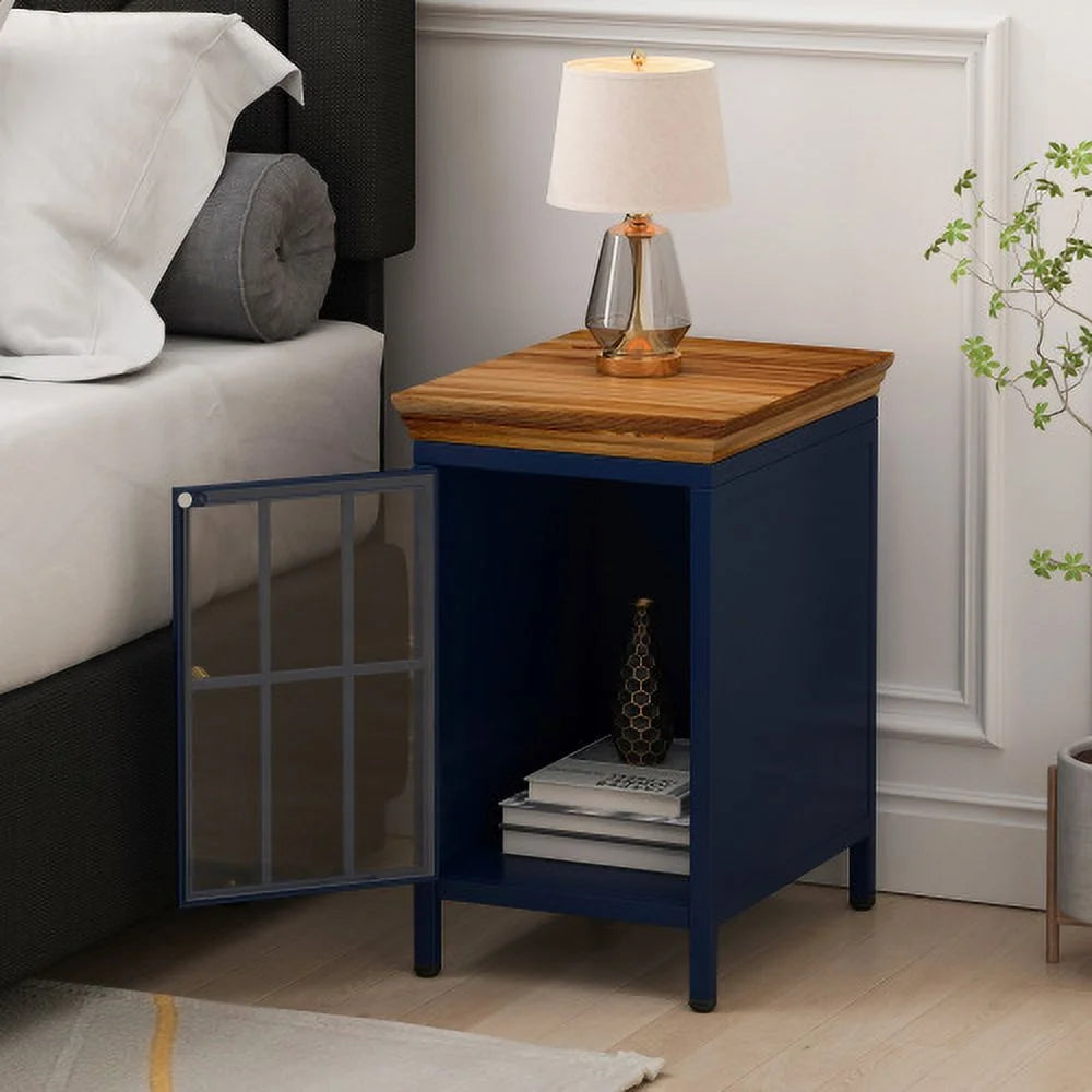 Dark Blue Storage Cabinet Nightstand V2742