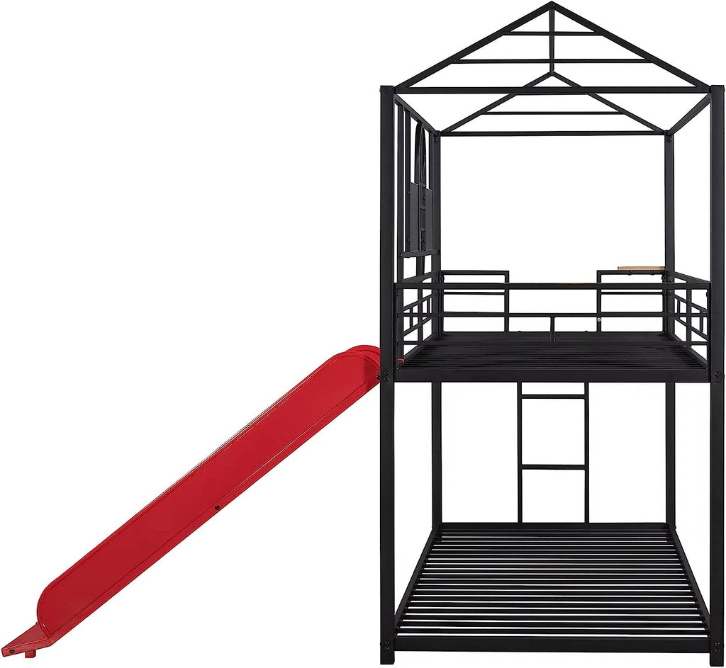 Twin Over Twin Metal Bunk Bed with Slide A136