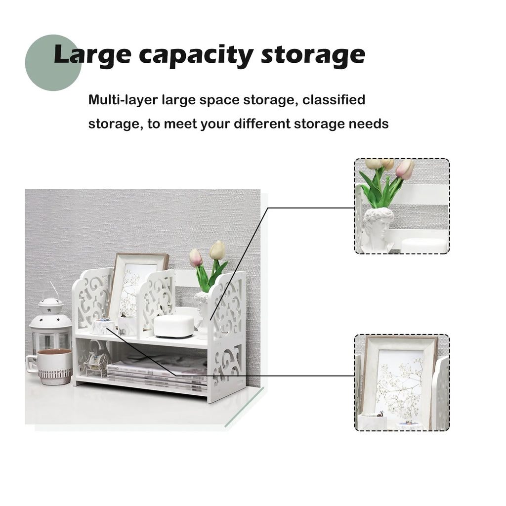 Small Desktop Organizer Bookshelf Storage Rack Wood Display Shelf O3939