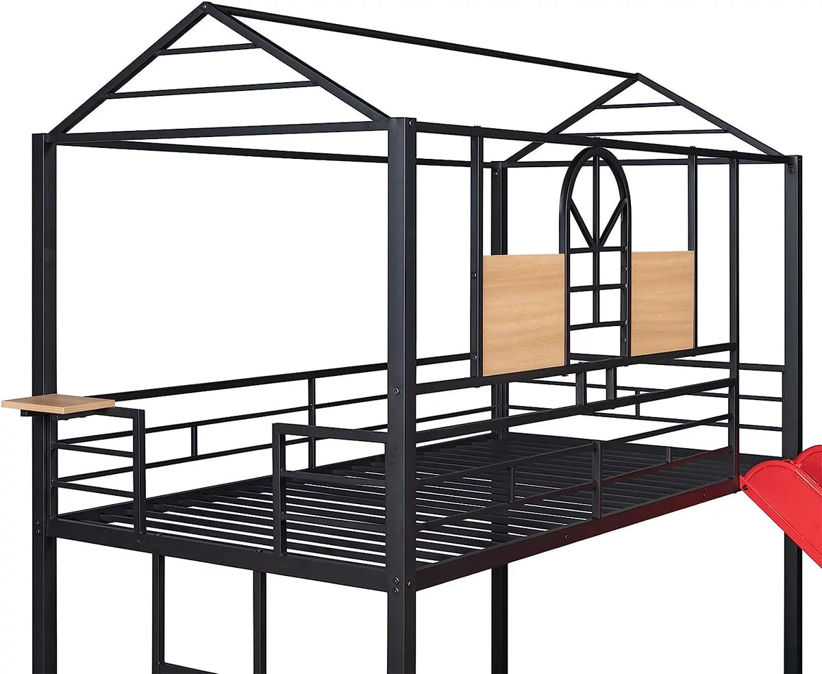 Twin Over Twin Metal Bunk Bed with Slide A136