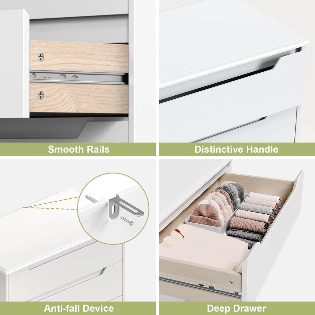 White 5 Drawer Dresser with Cutout Handles U143