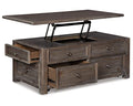 Antique Cream Brown Lift Top Coffee Table with Drawers N8545