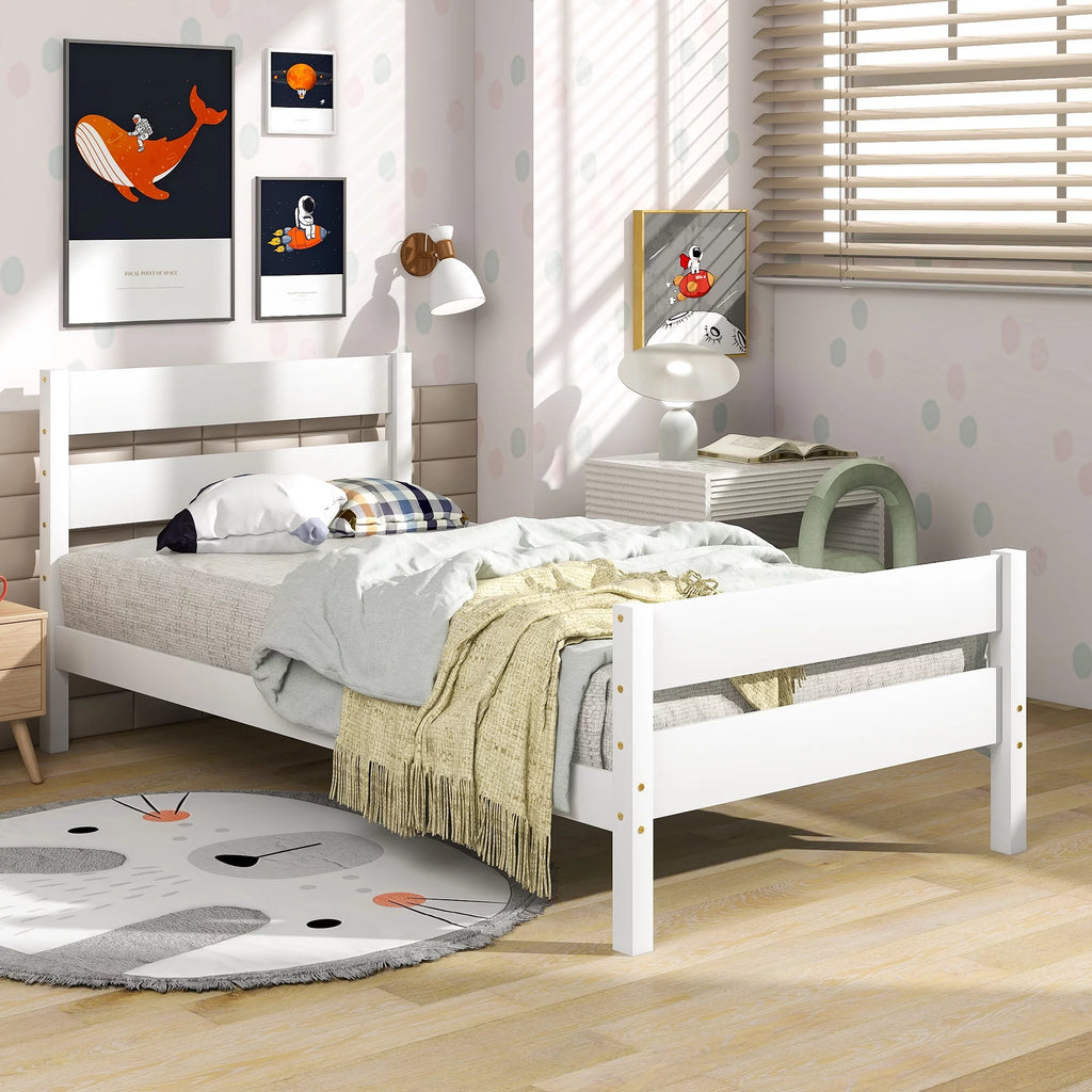 White Twin Bed with Headboard and Footboard X901092