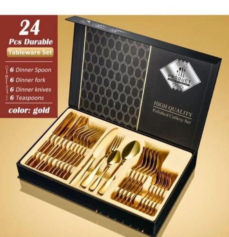 24-Piece Stainless Steel Gold Cutlery Set D8518