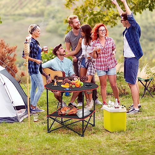 Portable Folding Camping Table with Storage Bag and 4 Cupholders, Black G68664