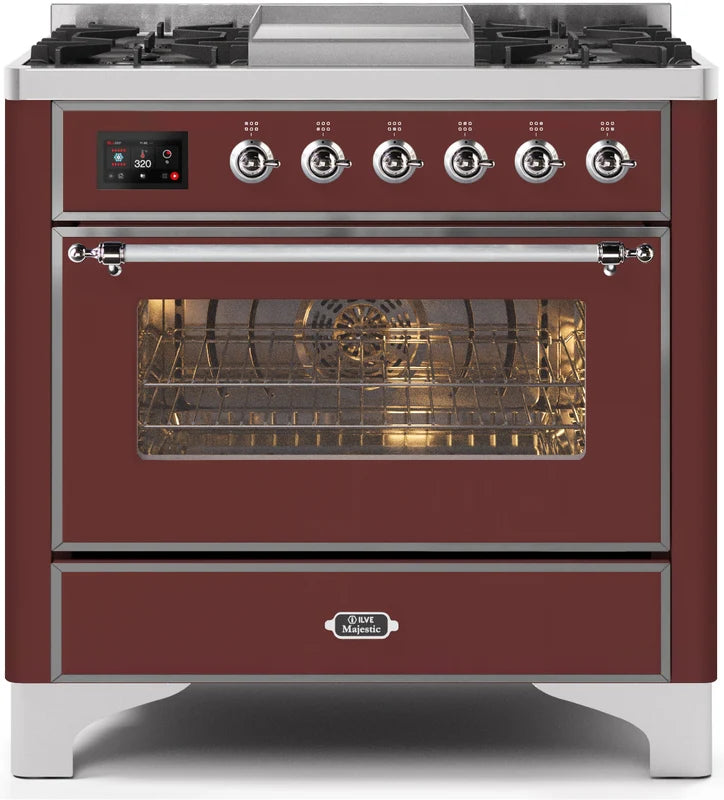 Burgundy Dual Fuel Natural Gas Range with Chrome Trim J80629