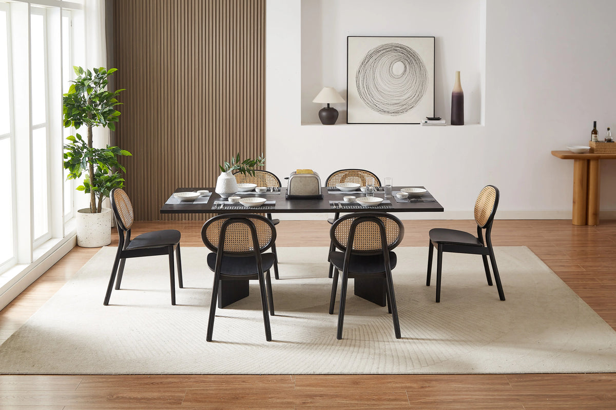 Black 78.74 inch Wood Dining Table B7437