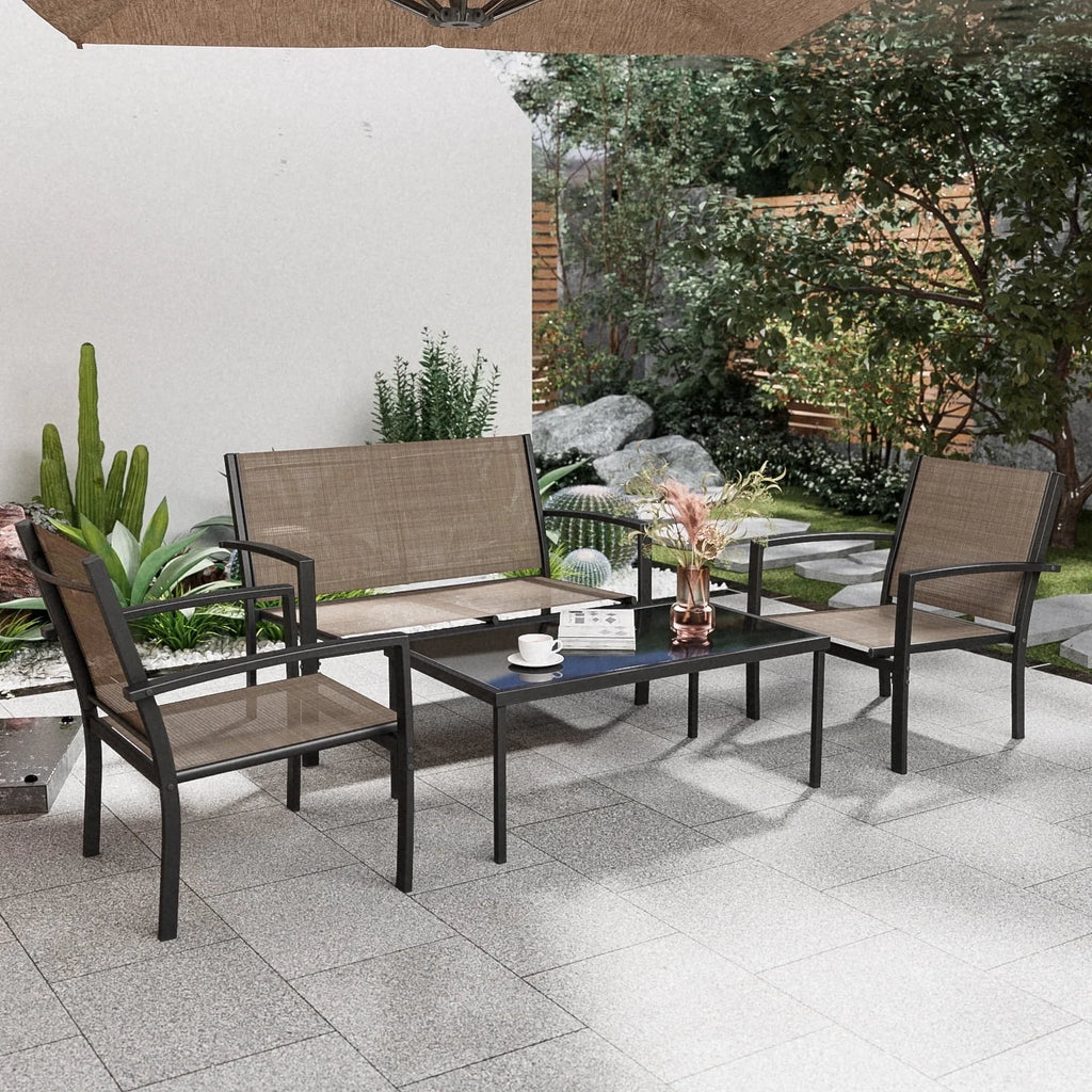 4 Pieces Textilene Steel Outdoor Furniture Set with Loveseat Tea Table I831178