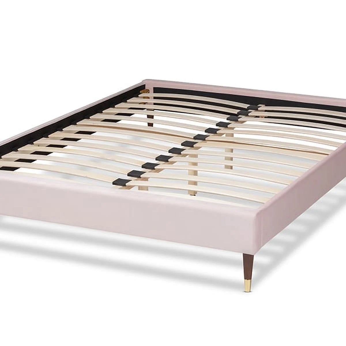 Light Pink Velvet Upholstered Full Size Wood Platform Bed Frame T229