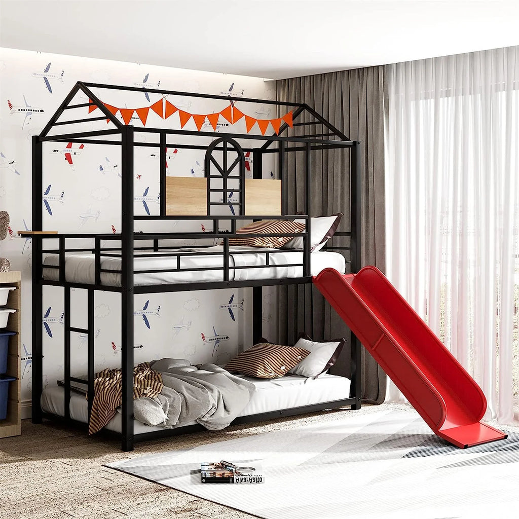 Twin Over Twin Metal Bunk Bed with Slide A136