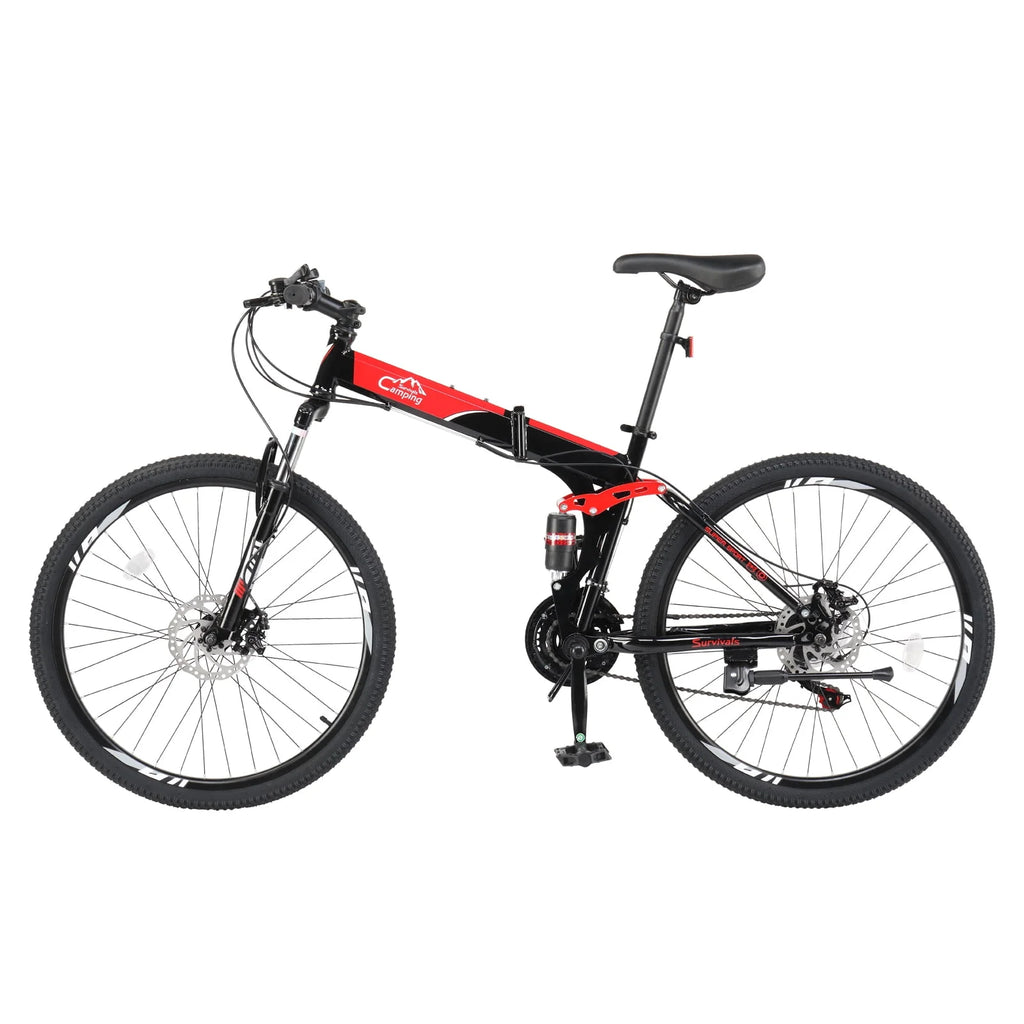 Folding Mountain Bike 21-Speed 26 inch Wheels Red C7726