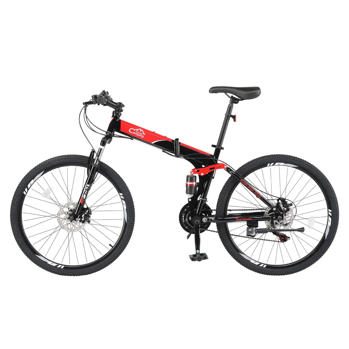 Folding Mountain Bike 21-Speed 26 inch Wheels Red C7726