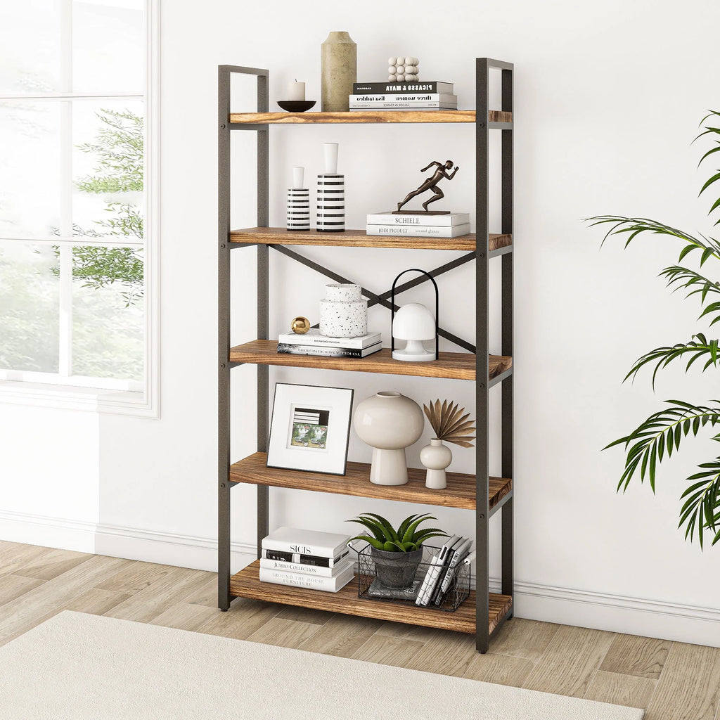 5 Tier Solid Real Wood Bookshelf E9836