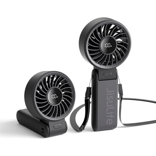 Handheld Fan High-Power Motor LED Display 5000mAh Rechargeable Foldable Black G36960