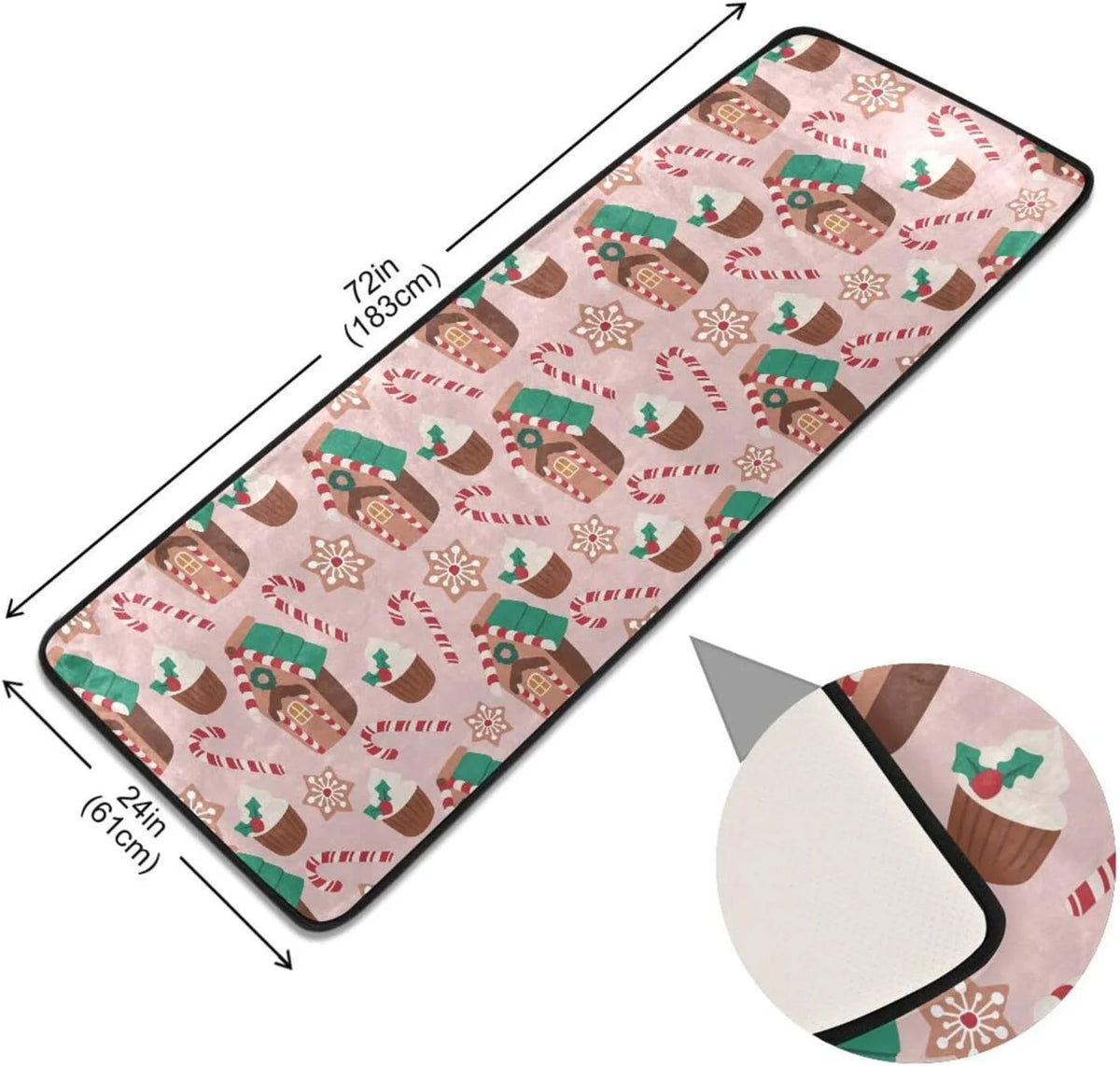 2'x6' Christmas Gingerbread Runner Rug with Rubber Backing P3815