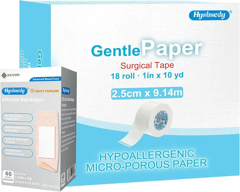 Silicone Bandages Large Size 40 Counts + Medical Micropore Paper Tape 18 Rolls S1261