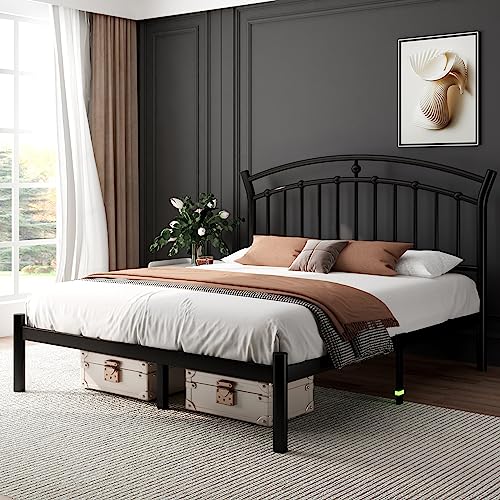 Full Black Metal Bed Frame with 13 Steel Slats F1563