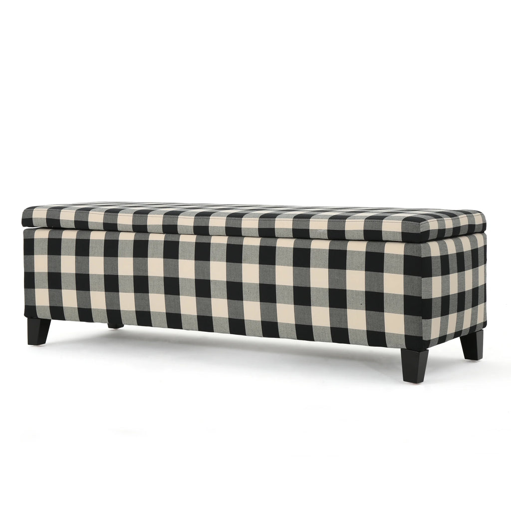 Black Checkerboard Fabric Storage Ottoman C711754