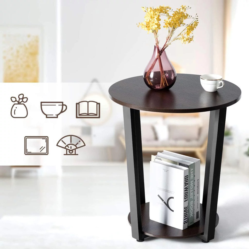 Round 2-Tier Metal End Table with Storage Shelf I675