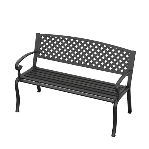 50” Metal Outdoor Garden Bench with Armrests and Backrest W32115