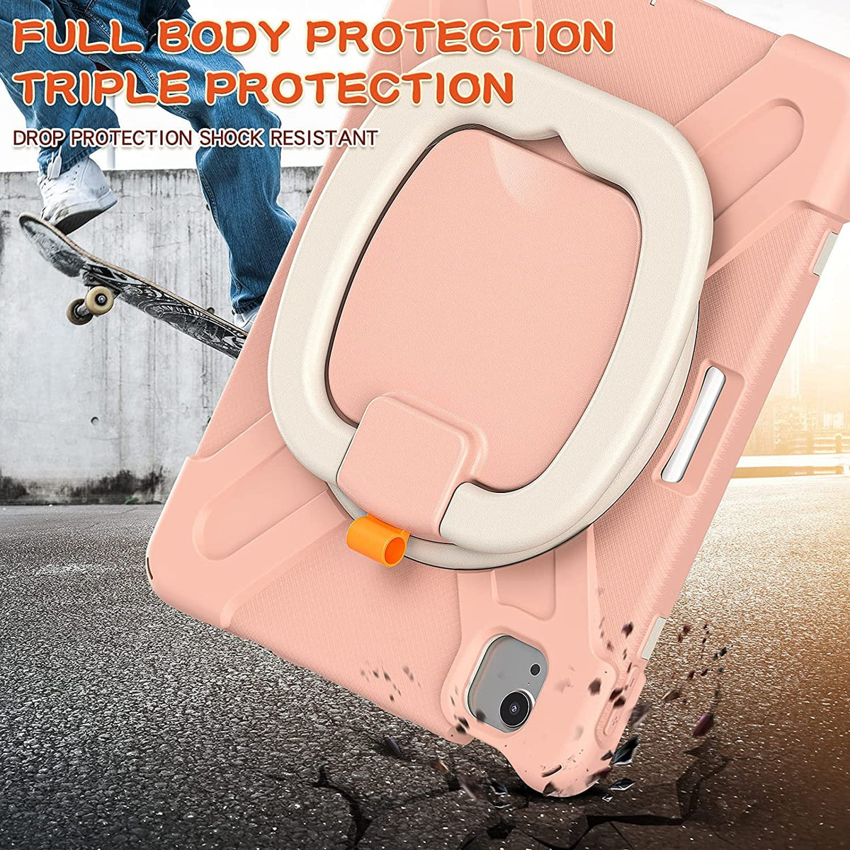 iPad Case with Rotatable Stand Shoulder Strap Pencil Holder Shockproof Silicone X70809